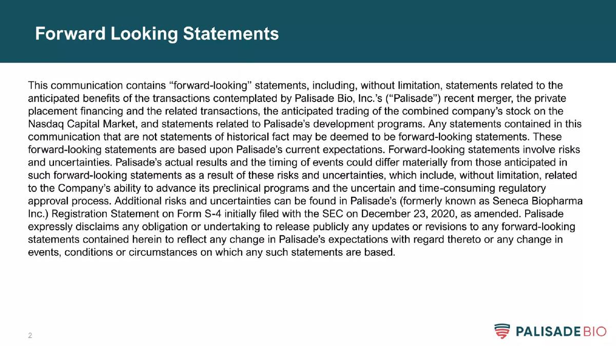 Palisade Bio pitch deck slide 2 of 37