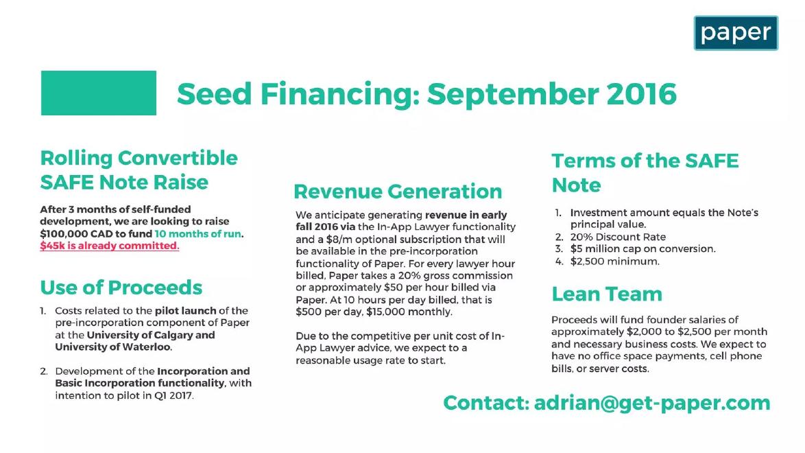 Paper pitch deck Ask slide 16