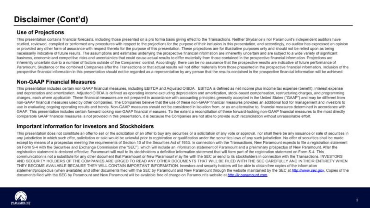 Skydance × Paramount Acquisition pitch deck slide 3 of 33