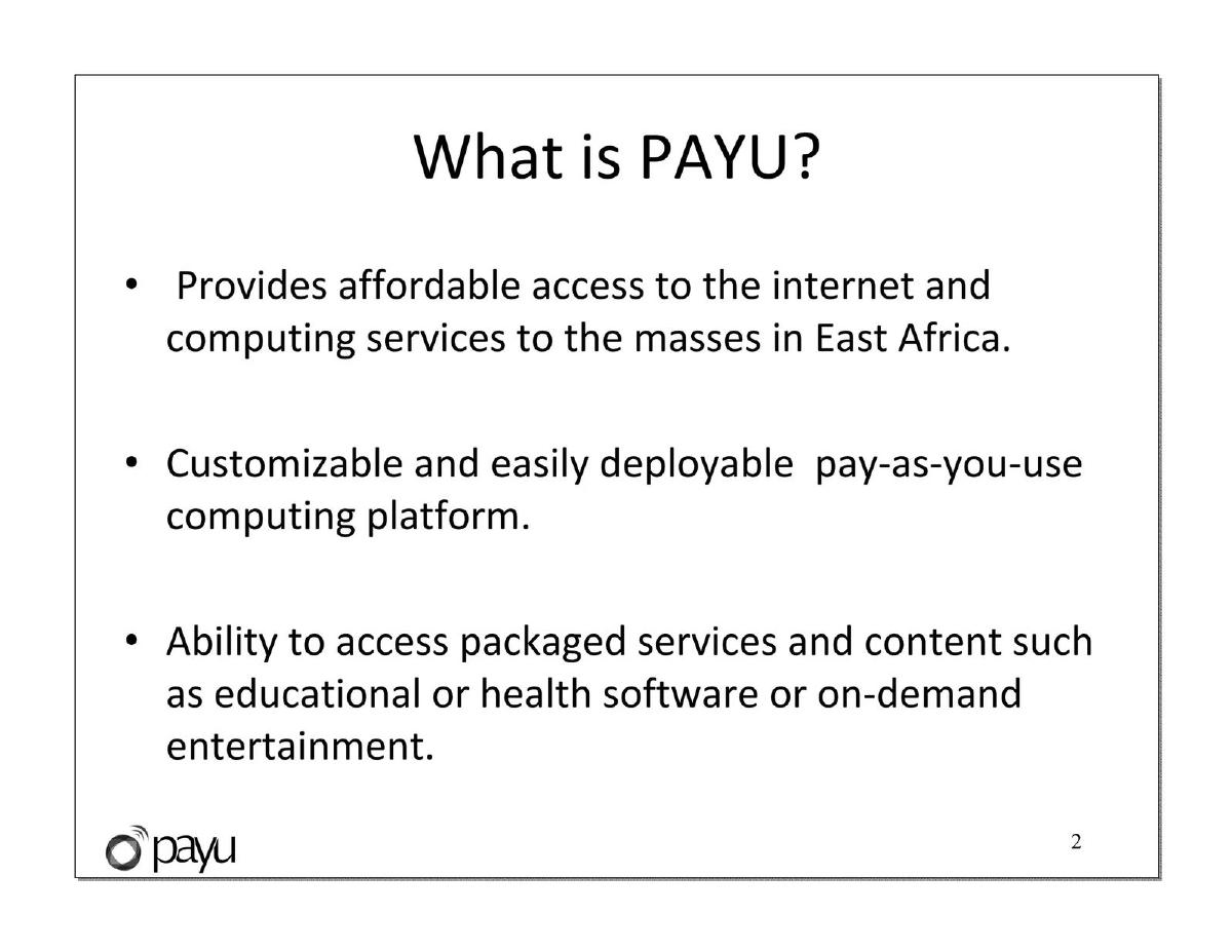 Payu pitch deck slide 2 of 18