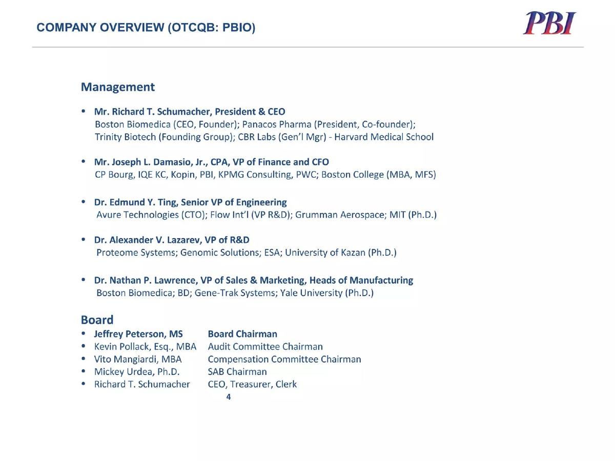 Pressure BioSciences, Inc. (PBIO) pitch deck slide 4 of 17