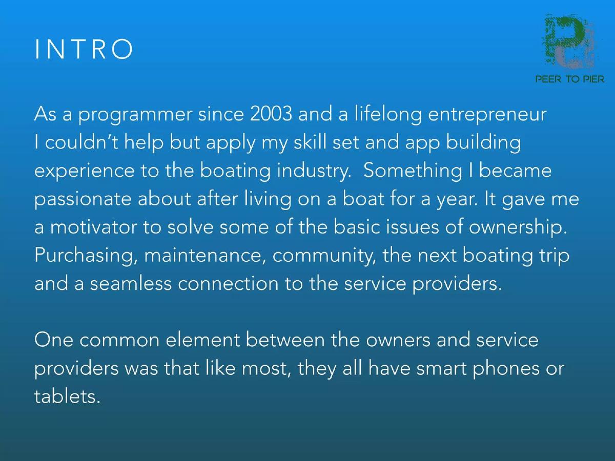 Peertopier pitch deck slide 2 of 12