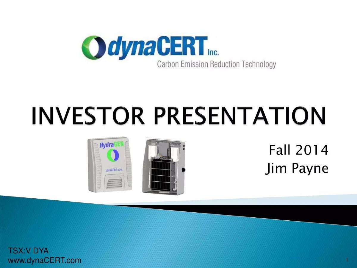 dynaCERT Inc. pitch deck slide 1 of 25