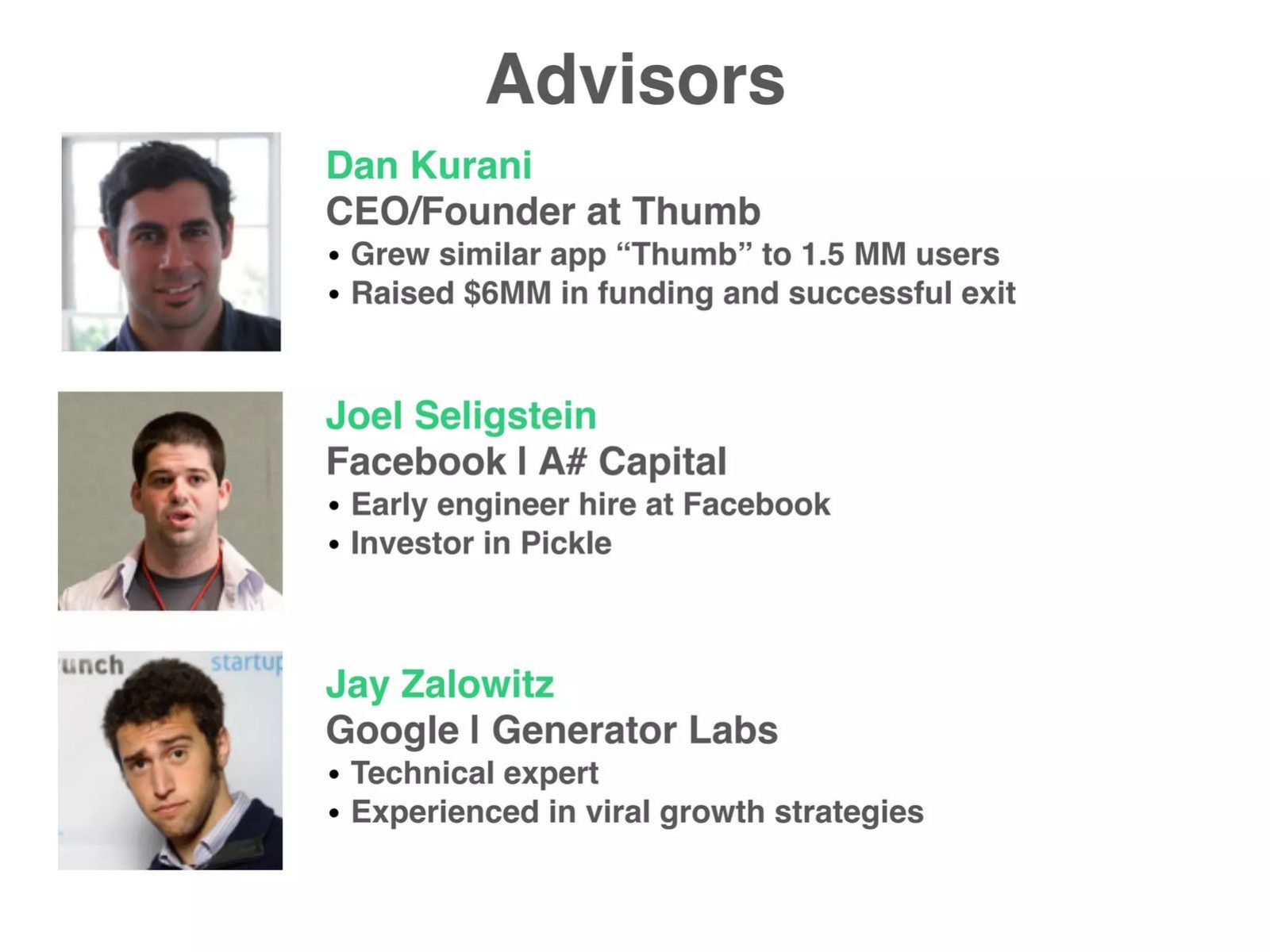 Pickle pitch deck advisors slide 8