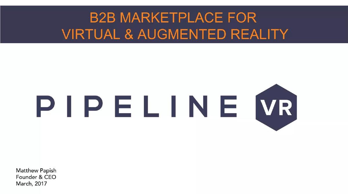 PipelineVR pitch deck slide 1 of 21