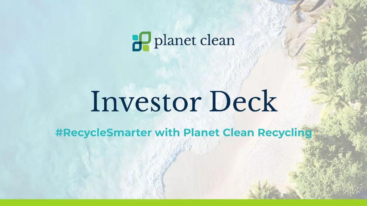 Planet Clean Recycling International (PCRI) pitch deck slide 1 of 19