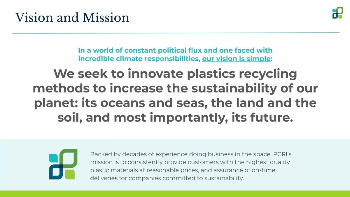 Planet Clean Recycling International (PCRI) pitch deck slide 2 of 19