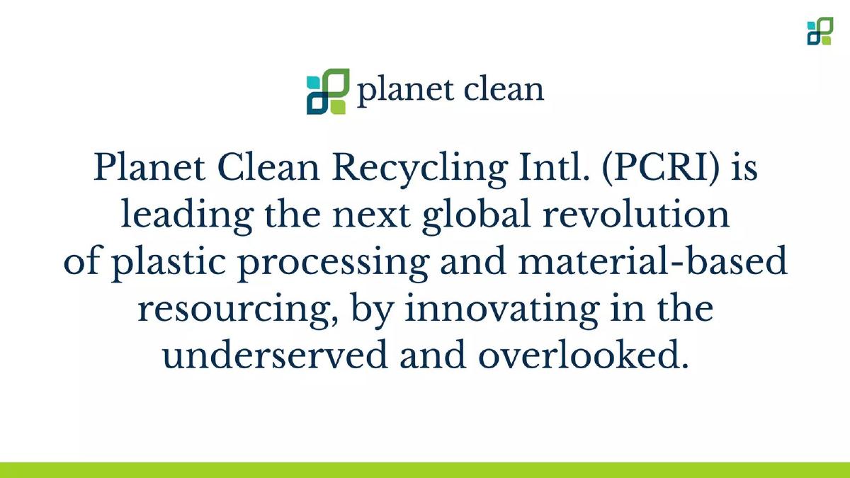 Planet Clean Recycling International (PCRI) pitch deck slide 5 of 19