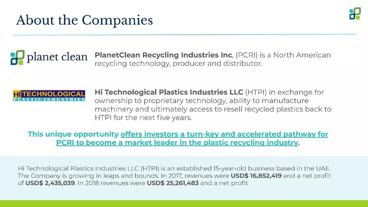 Planet Clean Recycling International (PCRI) pitch deck slide 6 of 19