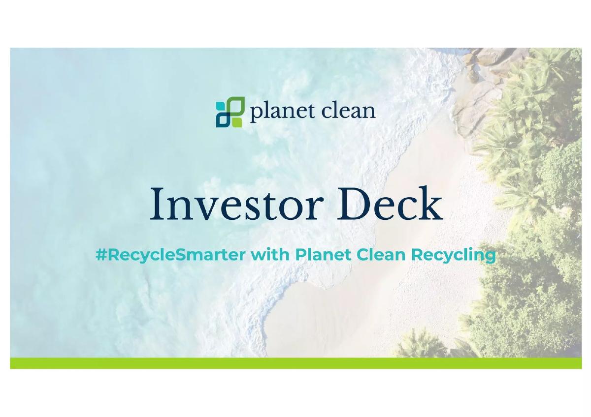 PlanetClean Recycle Industries pitch deck slide 1 of 20