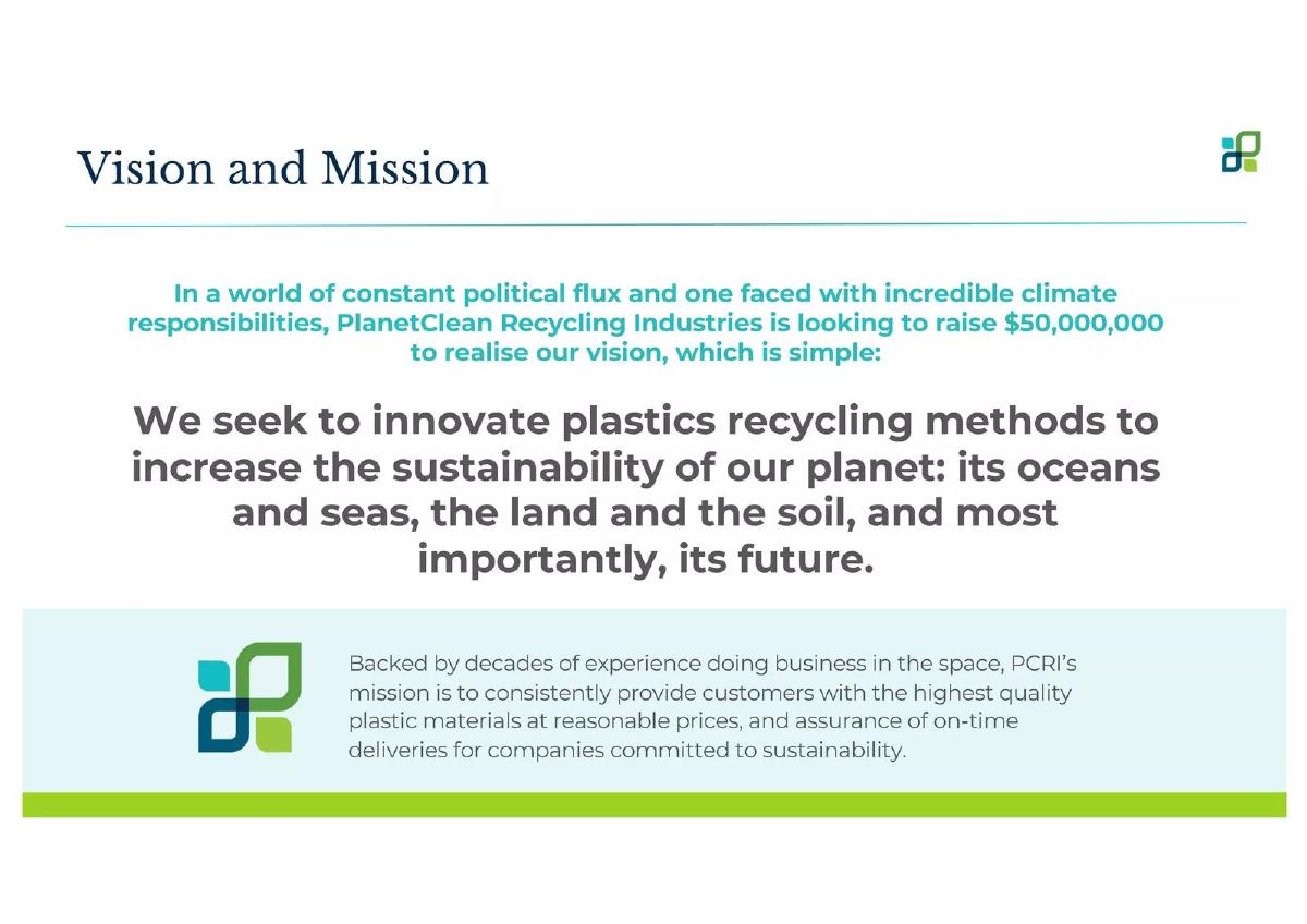 PlanetClean Recycle Industries pitch deck slide 2 of 20