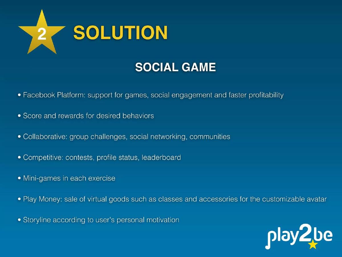 Play2be pitch deck slide 5 of 12