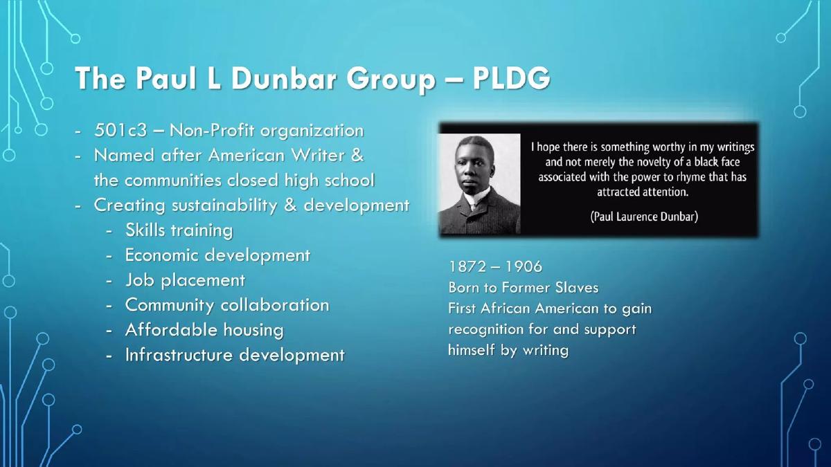The Paul L. Dunbar Group (PLDG) pitch deck slide 3 of 20