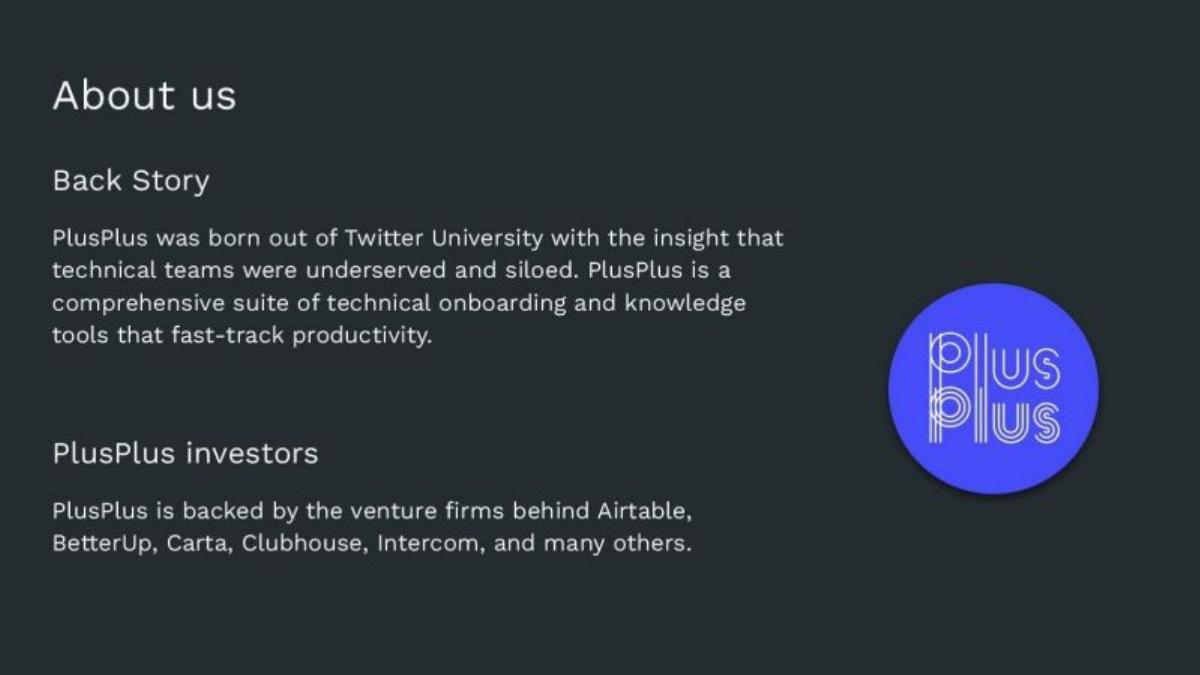 PlusPlus pitch deck slide 2 of 27