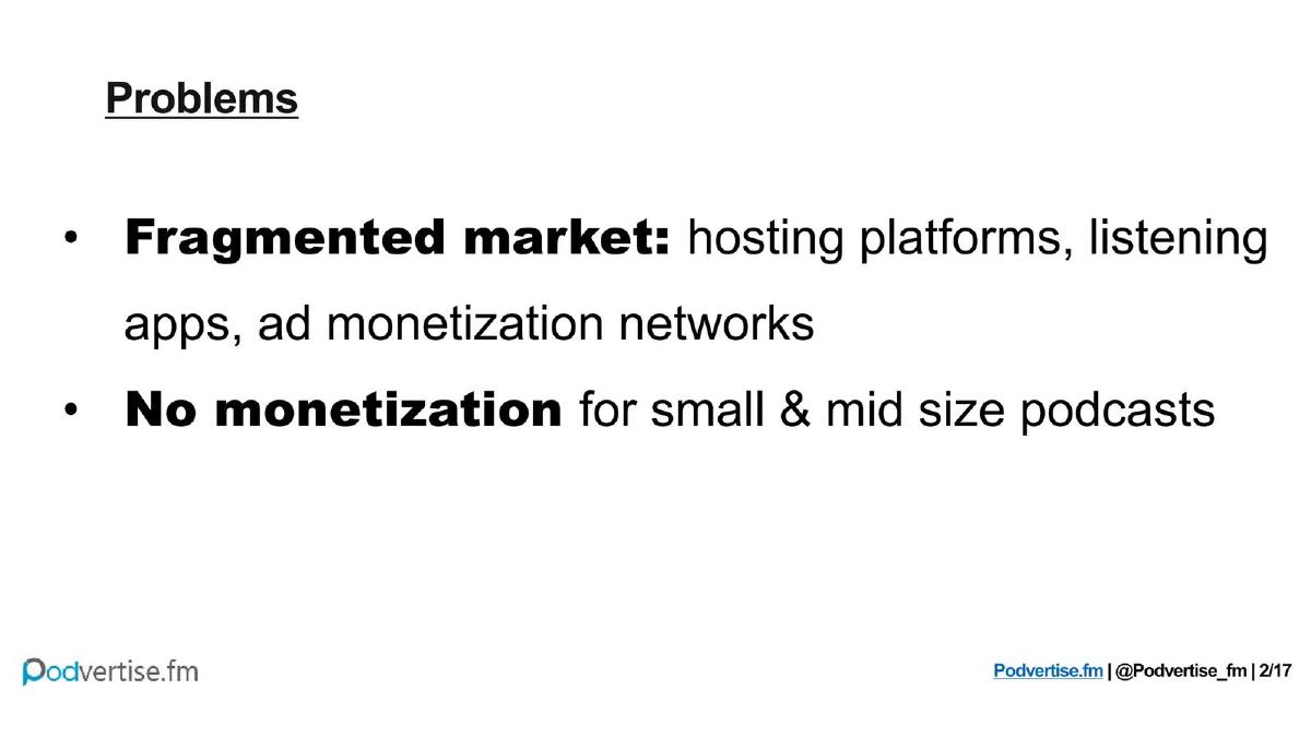 Podvertise.fm pitch deck slide 2 of 18