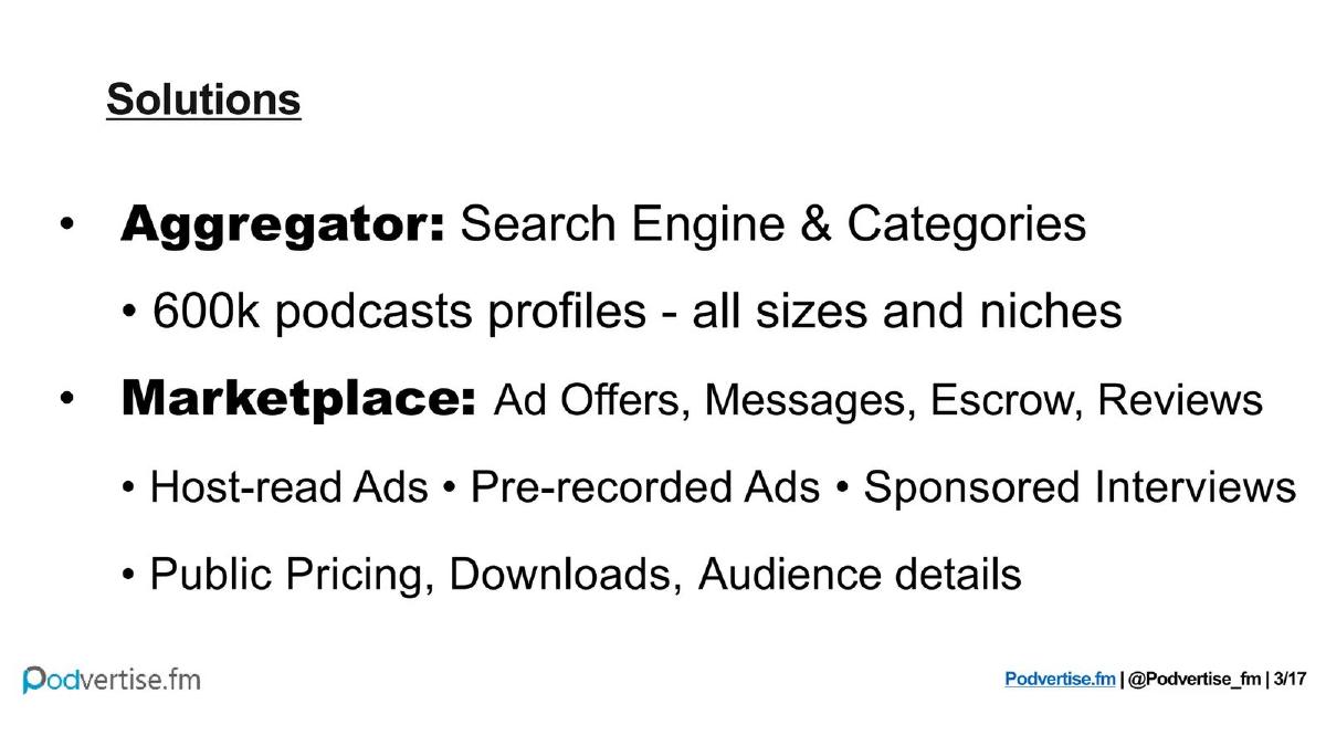 Podvertise.fm pitch deck slide 3 of 18