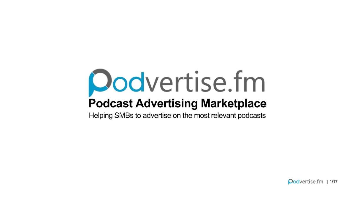 Podvertise.fm pitch deck slide 1 of 17