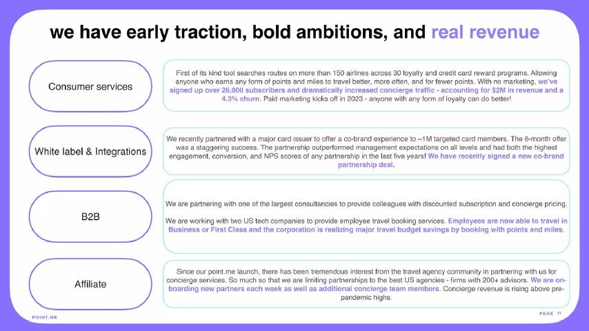 Point.me pitch deck traction slide 11
