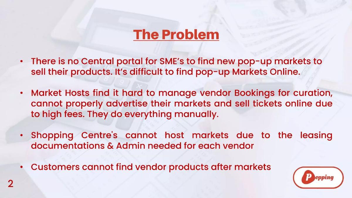 Popping pitch deck slide 2 of 14