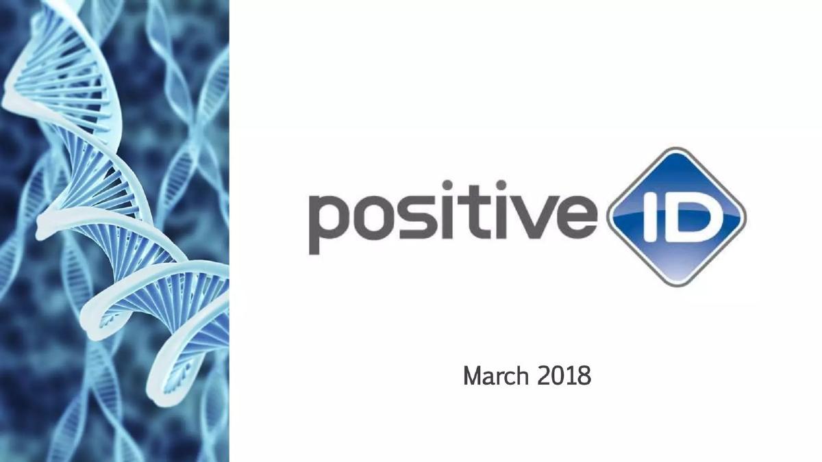 PositiveID pitch deck slide 1 of 12