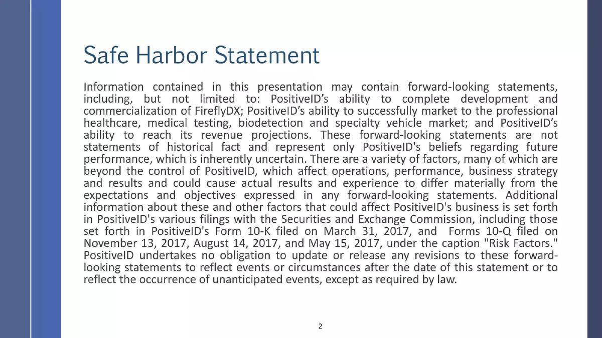 PositiveID pitch deck slide 2 of 12
