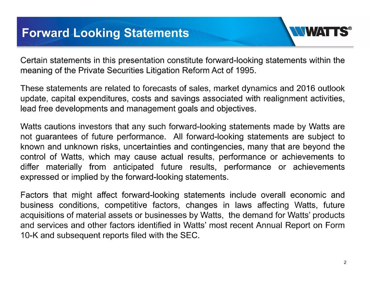 Watts Water Technologies, Inc. pitch deck slide 2 of 12