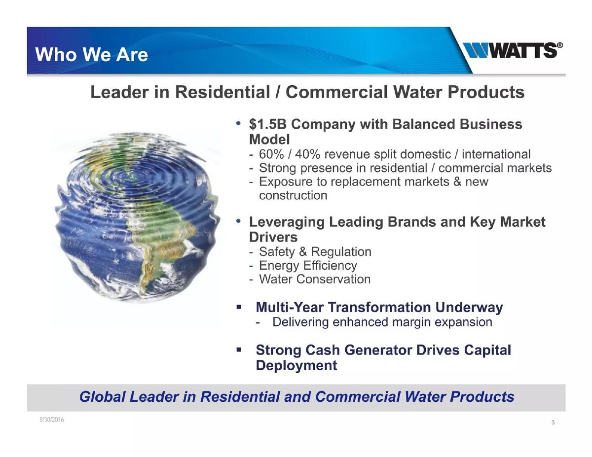 Watts Water Technologies, Inc. pitch deck slide 3 of 12