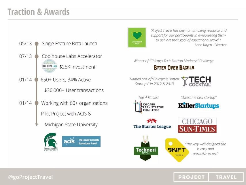 Project Travel pitch deck traction slide 7