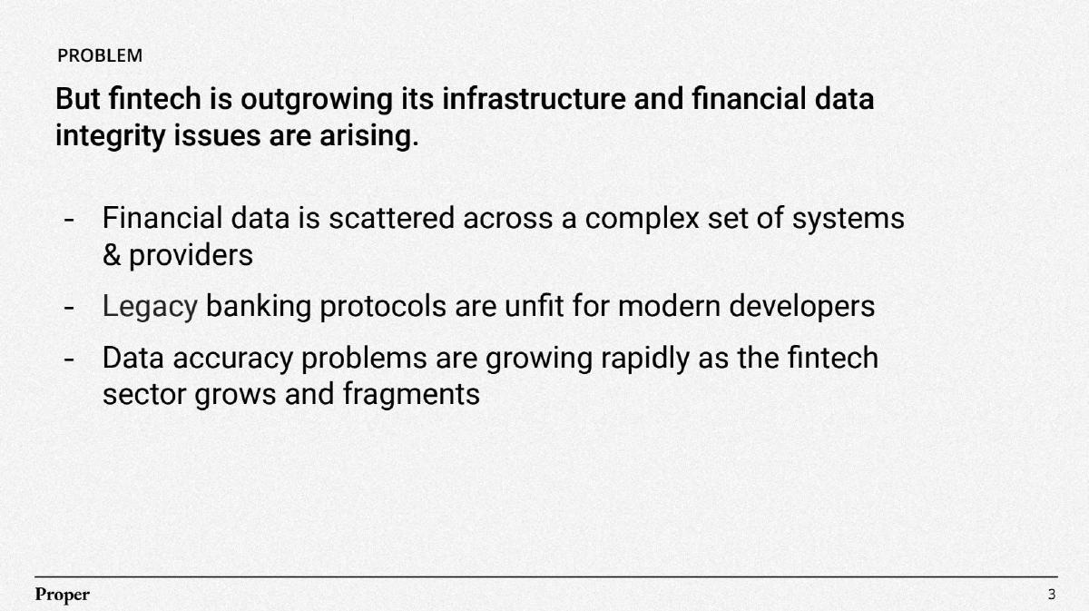 Proper Finance pitch deck slide 3 of 12