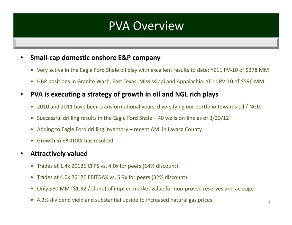 Penn Virginia Corporation (PVA) pitch deck slide 3 of 22