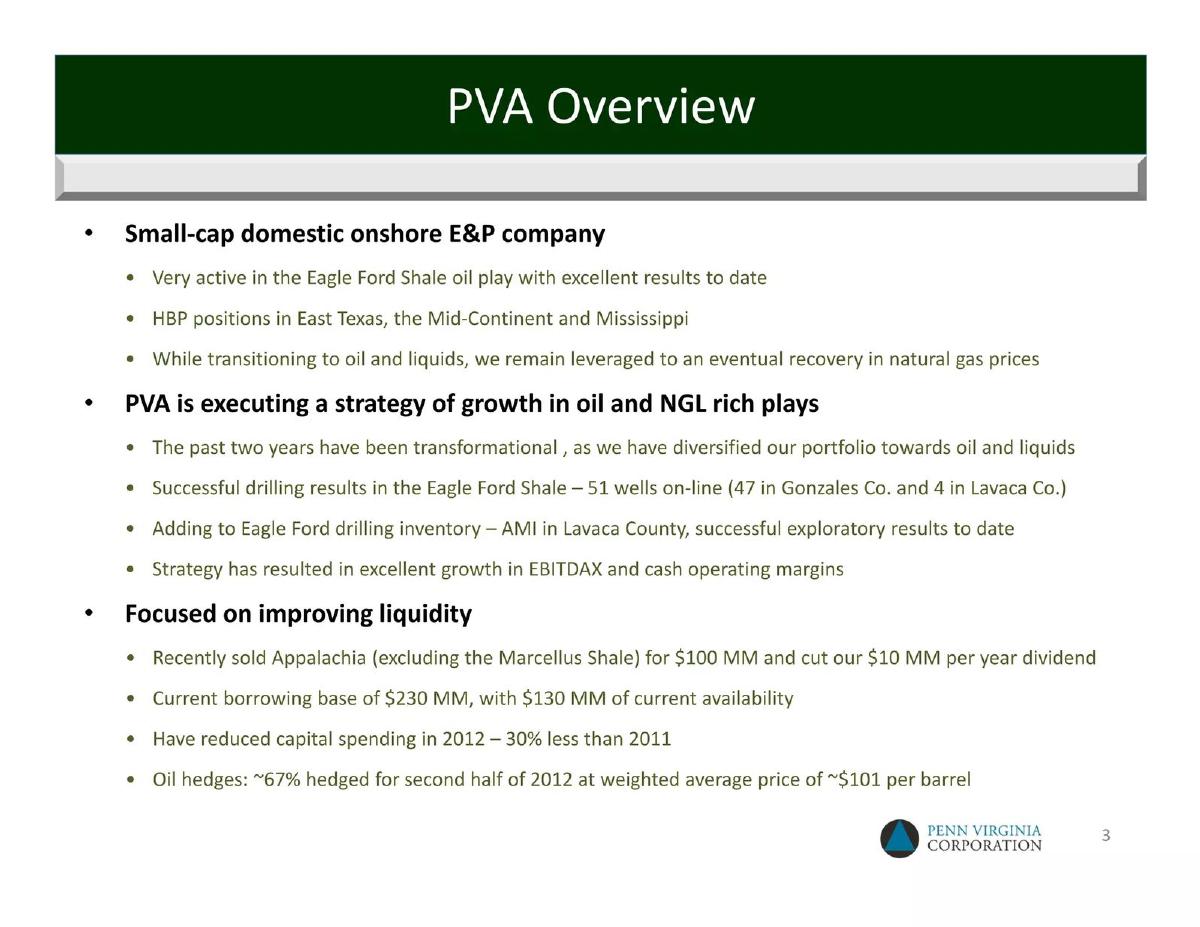 Penn Virginia Corporation (PVA) pitch deck slide 3 of 22
