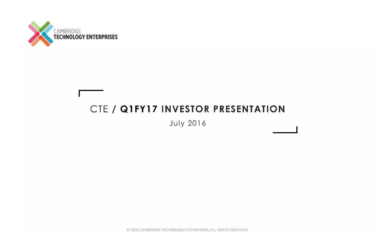 Cambridge Technology Enterprises pitch deck slide 1 of 27