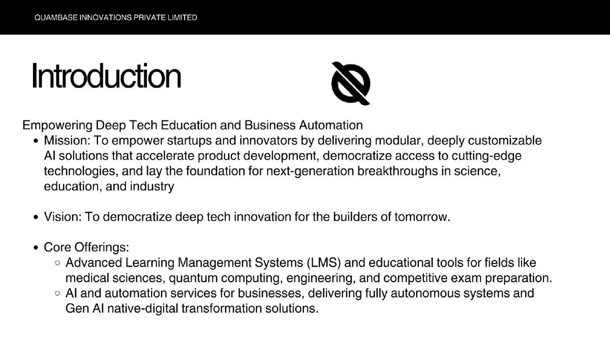 Quambase Innovations Private Limited pitch deck slide 2 of 7