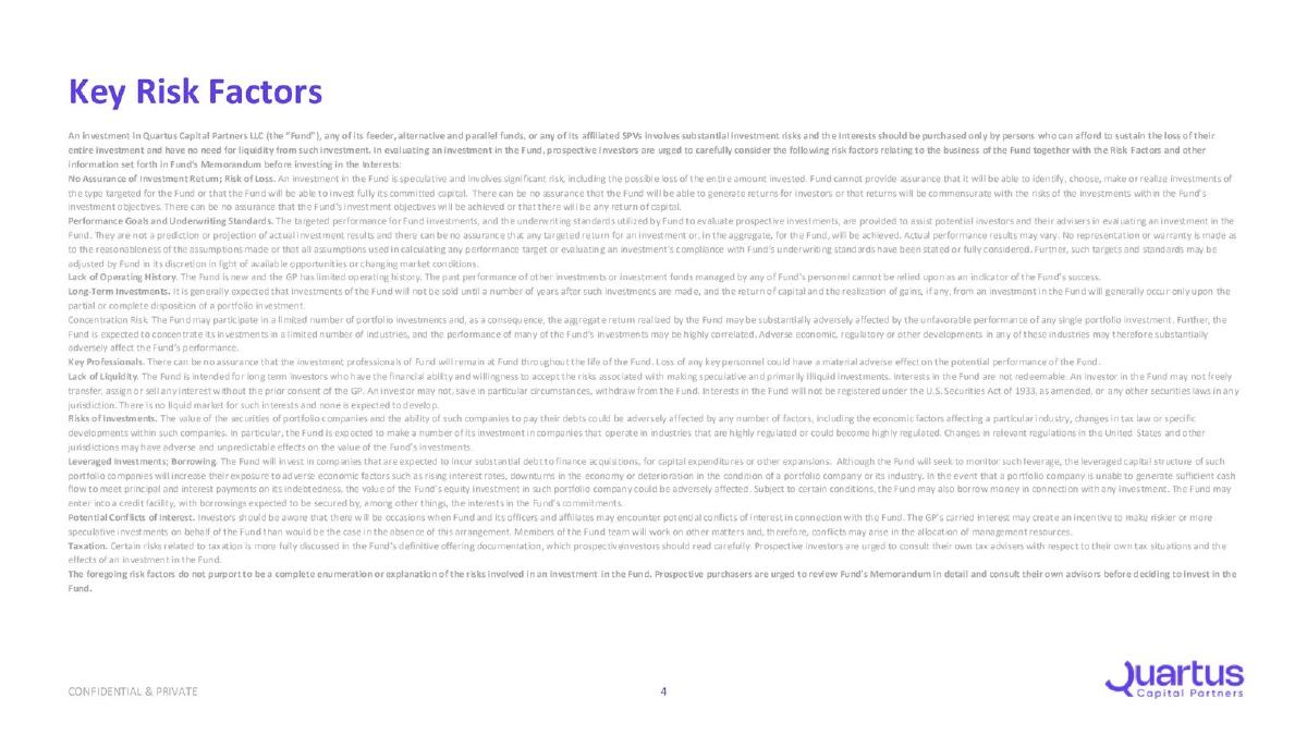 Quartus Capital Partners pitch deck slide 4 of 28
