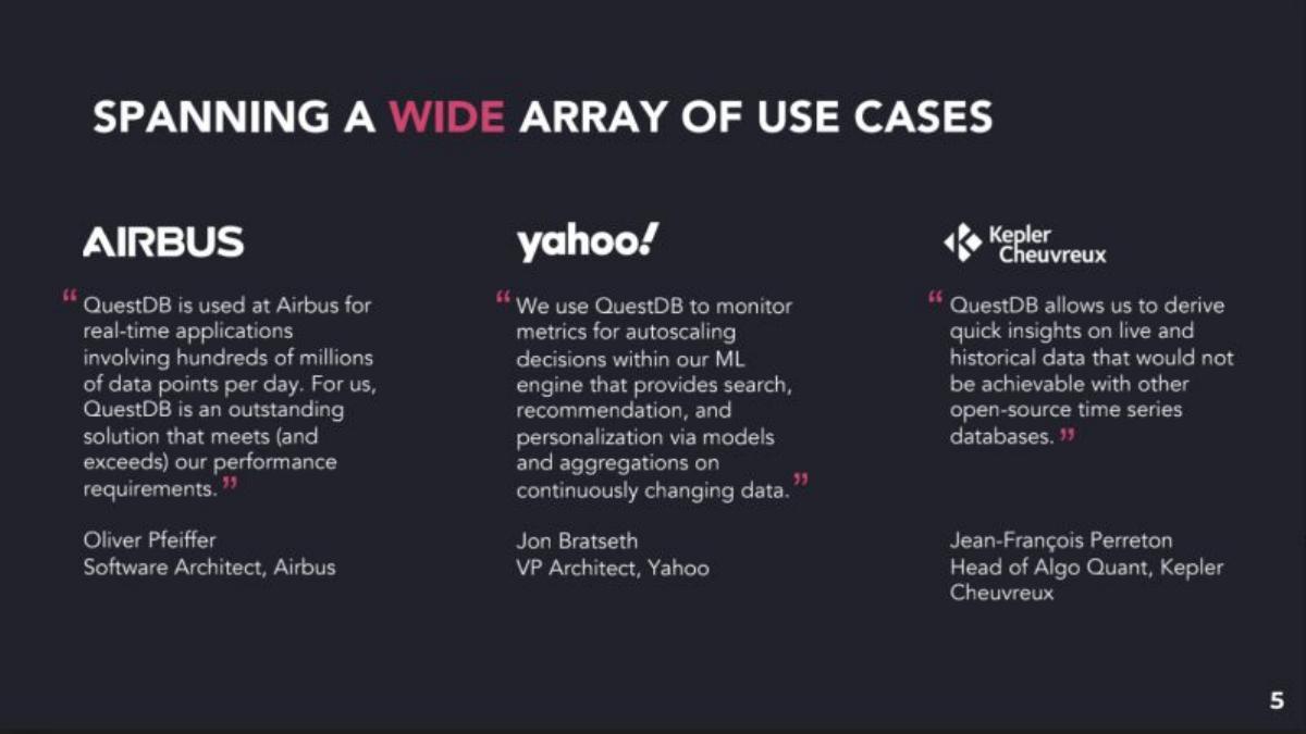 QuestDB pitch deck slide 5 of 20