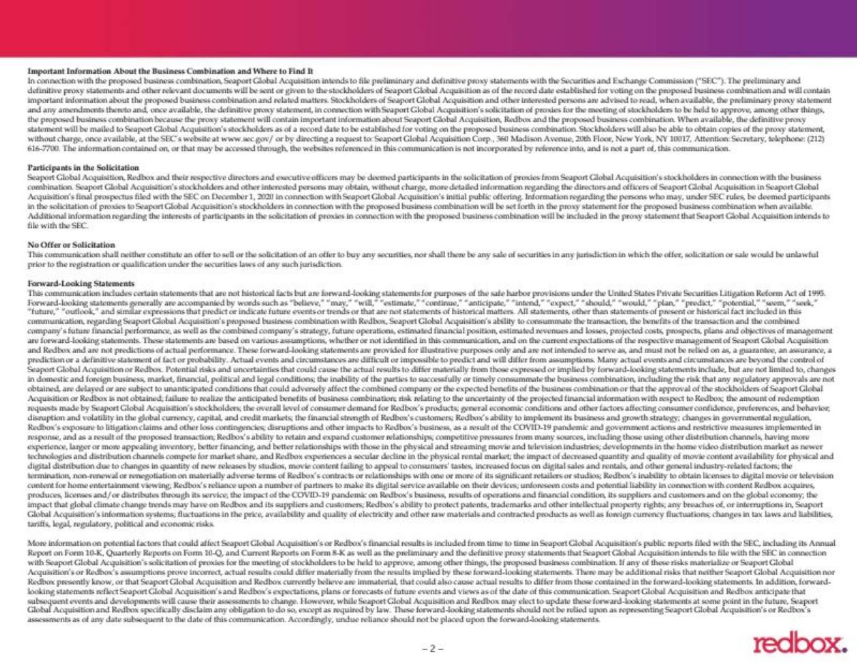 Redbox SPAC pitch deck slide 2 of 39