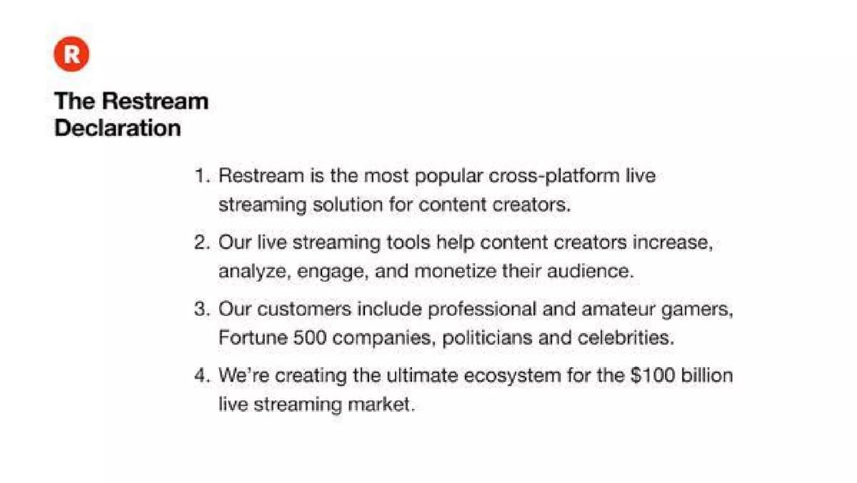 Restream pitch deck slide 2 of 14