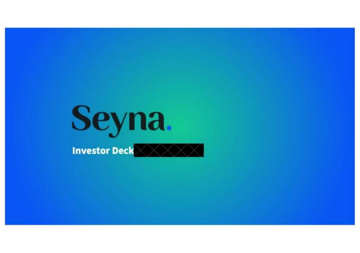 Seyna pitch deck slide 1 of 9