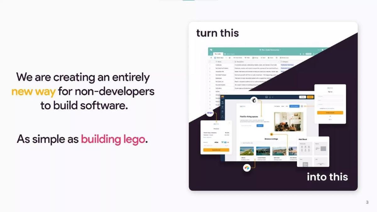 Softr pitch deck slide 3 of 18