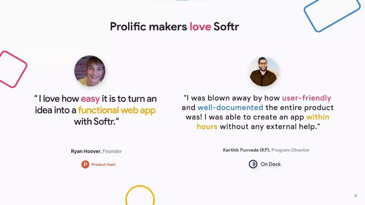Softr pitch deck slide 4 of 18