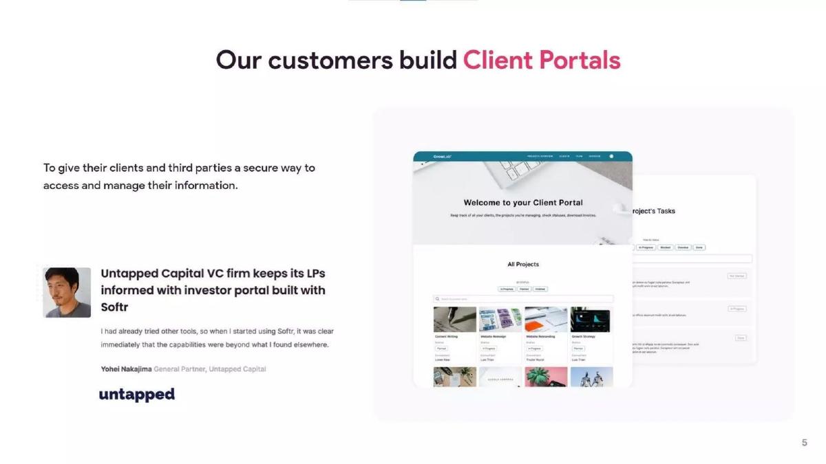 Softr pitch deck slide 5 of 18