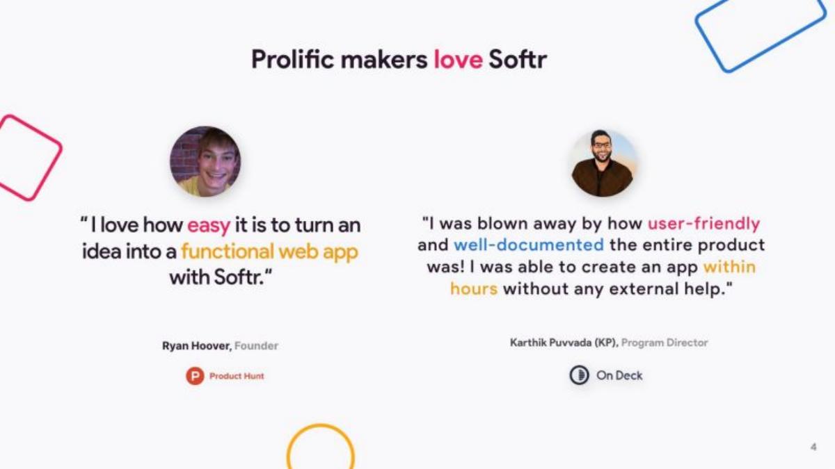 Softr pitch deck slide 4 of 19
