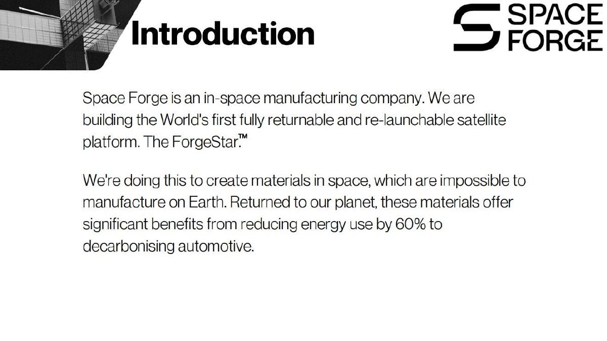 Space Forge pitch deck slide 2 of 6