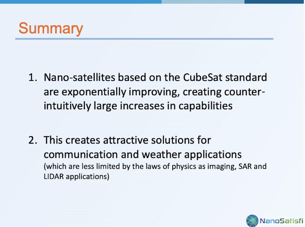 Spire Global (formerly NanoSatisfi) pitch deck slide 1 of 11