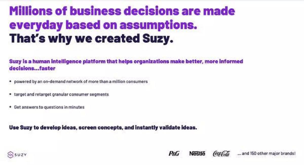 Suzy pitch deck slide 1 of 14