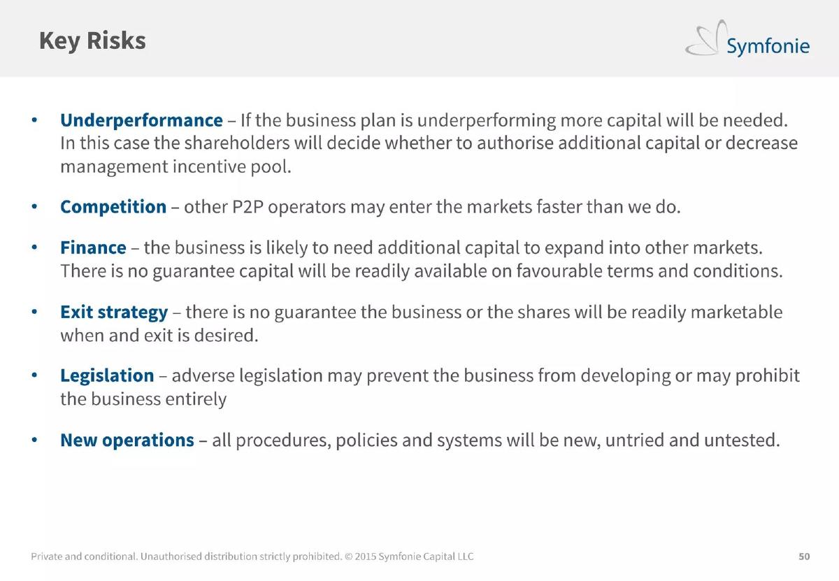 Symfone pitch deck risks and mitigation slide 50