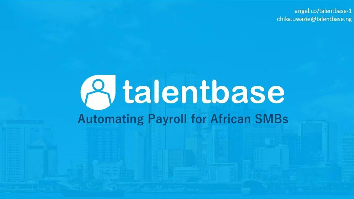 TalentBase pitch deck slide 1 of 9