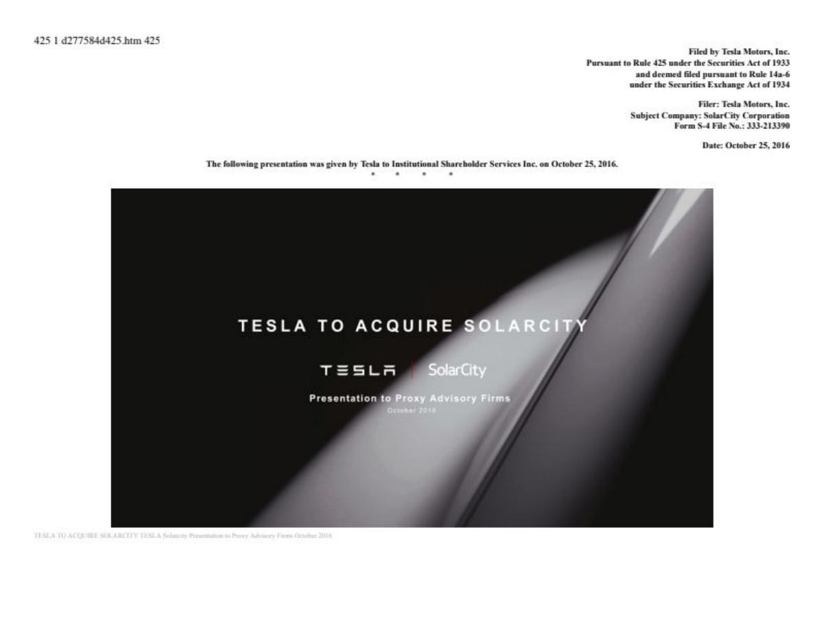 Tesla × SolarCity Acquisition pitch deck slide 1 of 31