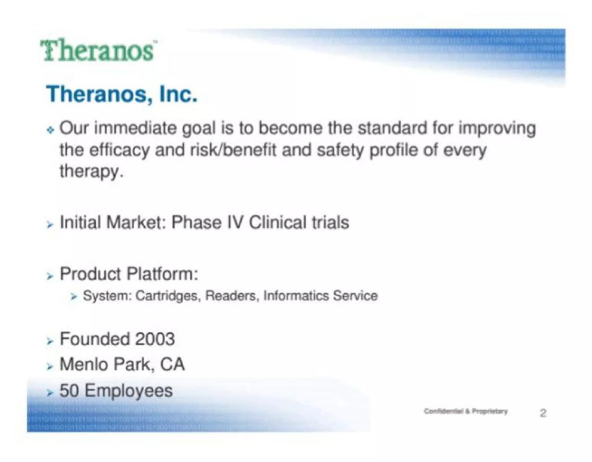 Theranos pitch deck slide 2 of 24