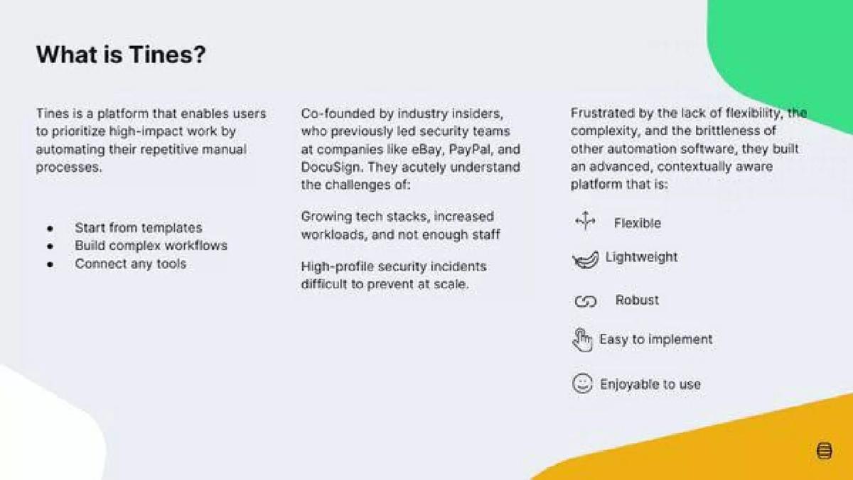 Tines pitch deck slide 2 of 9